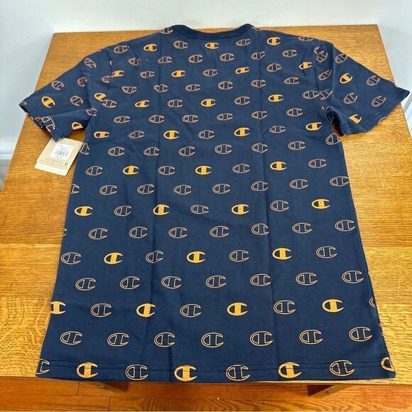CHAMPION HERITAGE TEE TSHIRT MEN' CREW NECK ALLOVER C LOGO SPACE SIZE S BLUE - Picture 7 of 8